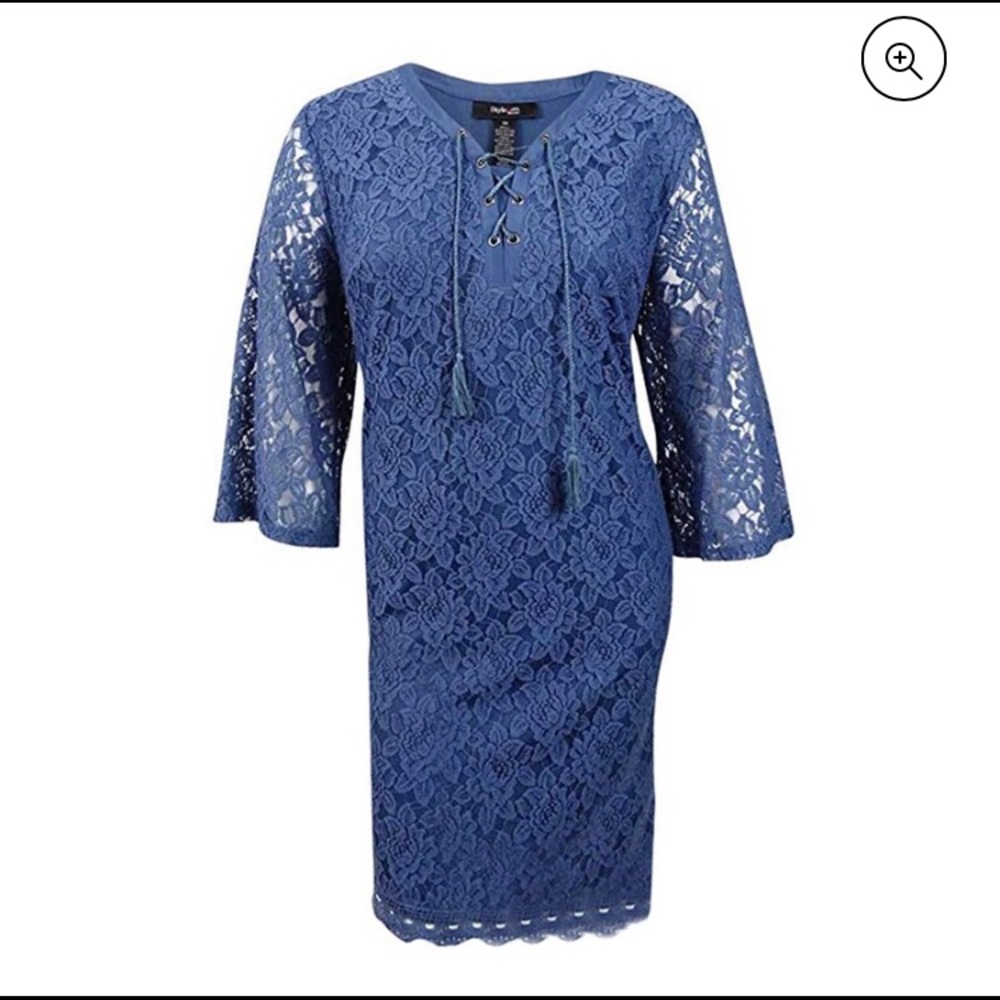 Style & Co. | Blue Lace up Crochet Dress